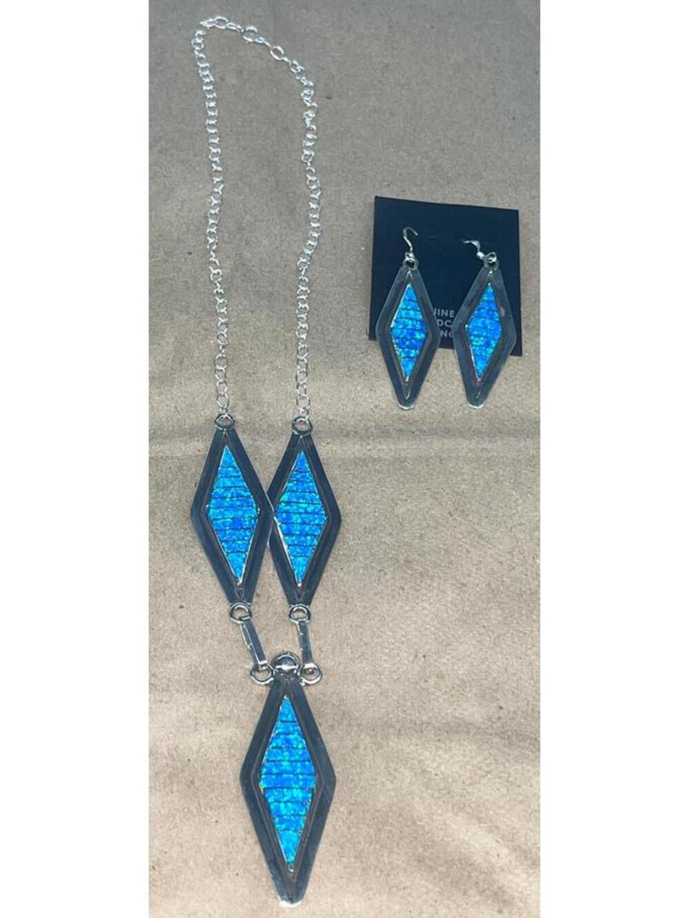 Zuni sterling silver Chanel inlay opal multi stone necklace set with earrings